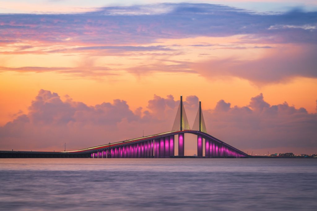 Sunshine Skyway Bridge spanning the Lower Tampa Bay and connecting Terra Ceia to St. Petersburg, Florida, USA.