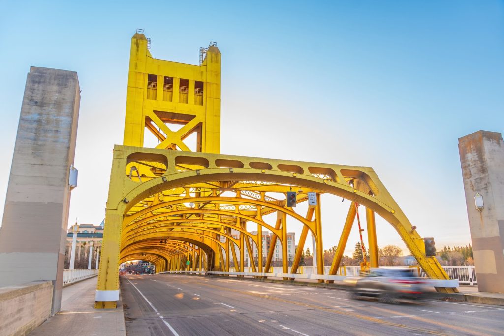 Tower Bridge in old town Sacramento, California USA