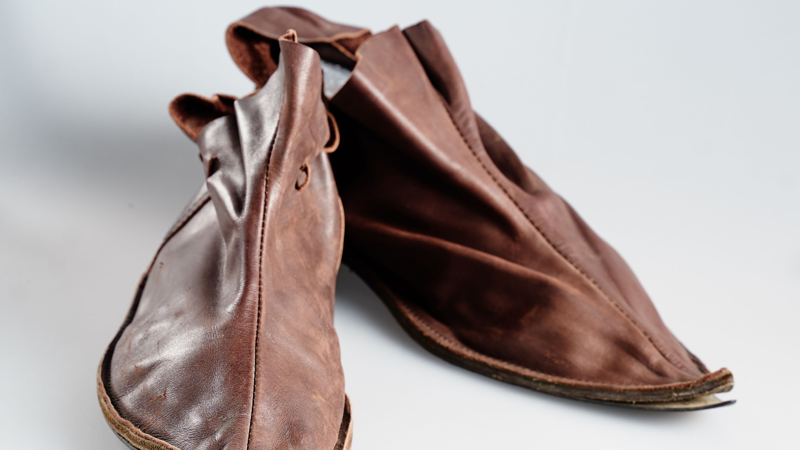 Vintage Pointed Medieval Leather Shoes. Knight ancient boots