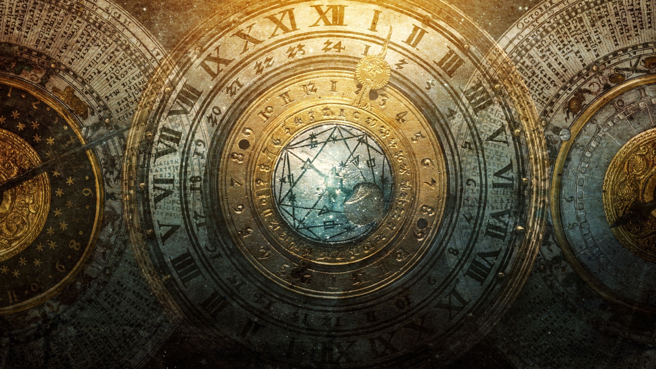 Ancient calendar with constellations and astronomical instruments. Symbol of science, astronomy, astrology, mystery, education, mysticism, numerology, occultism, divination, philosophy. 