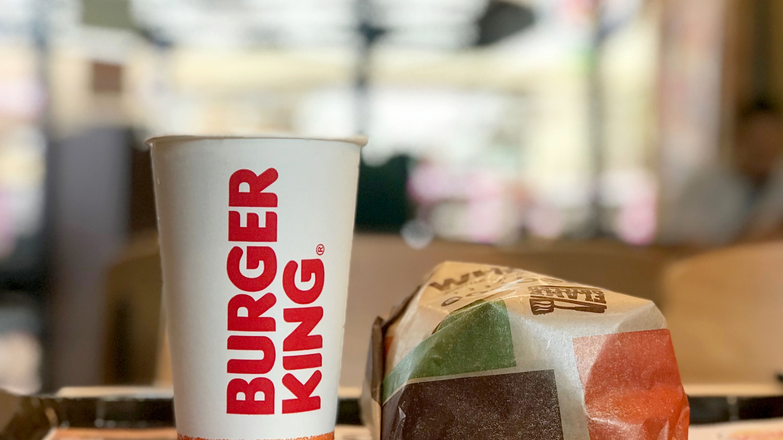 Bangkok Thailand May 31, 2019 : Burger King 's whopper and cola drink in restaurant. Fast food business background