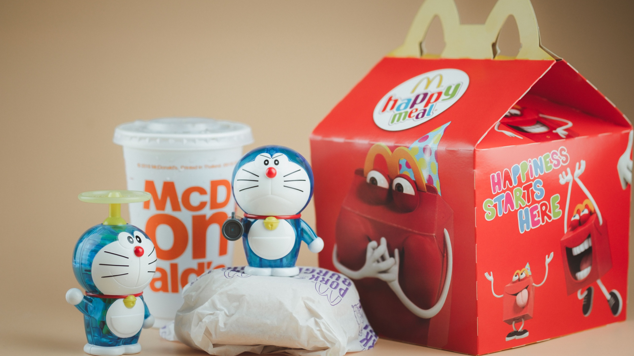 Samut Prakan, Thailand - August 19, 2020 : Happy Meal 50th Years of Doraemon. Doraemon character (Pressure Bellow! Air Cannon). Promotion from McDonald's restaurant
