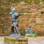 Nottingham, UK 20 FEBRUARY, 2025 : Robin Hood Statue in front of Nottingham Castle.