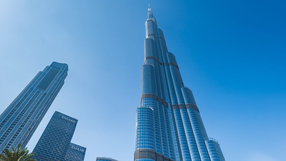 Dubai, UAE - October 2022: Dubai skyline with Burj Khalifa in UAE, famous landmark of Dubai, United Arab Emirates. 